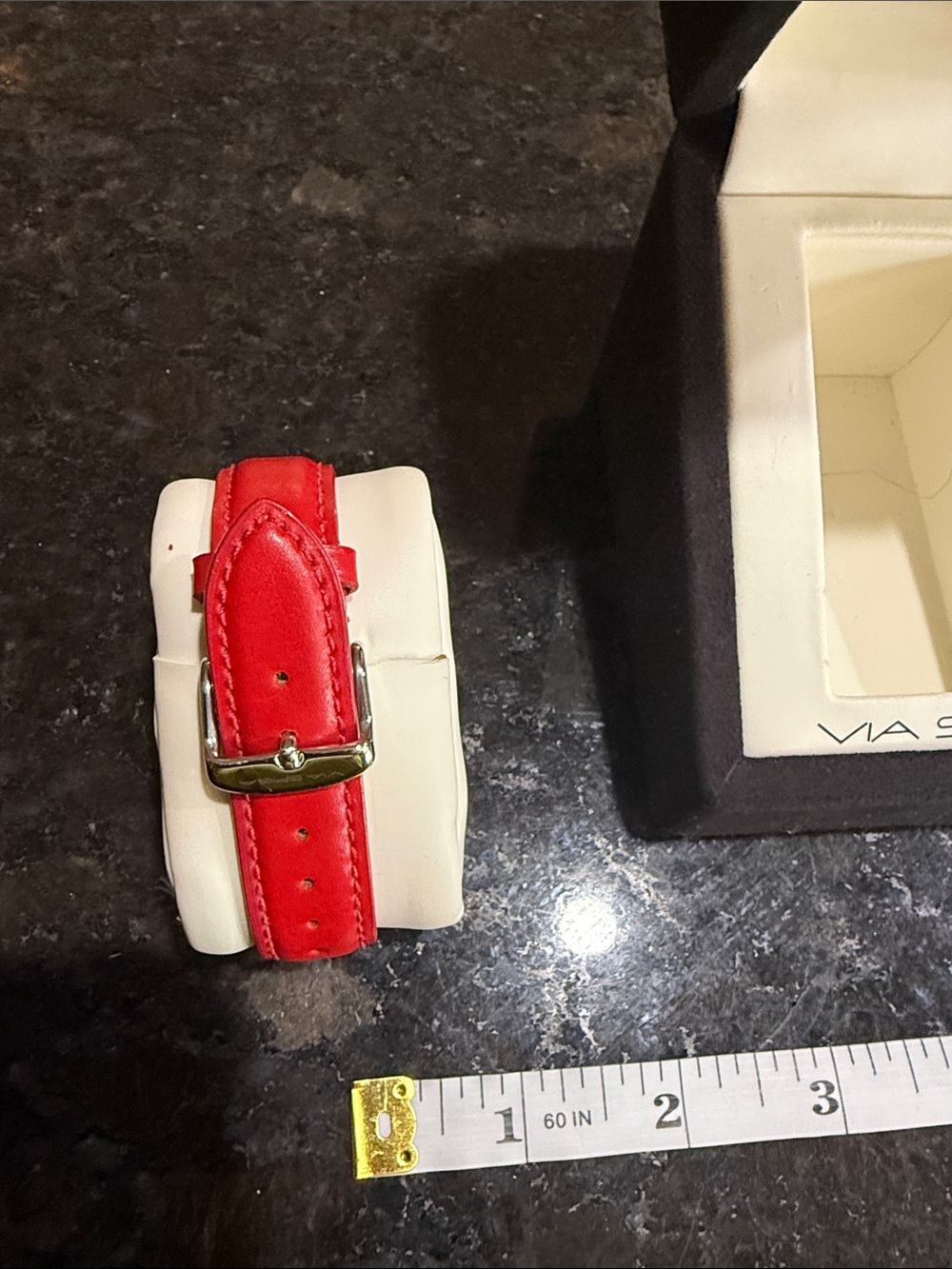 Via Spiga Red Leather Strap Silver-Tone Square Watch - Picture 4 of 6
